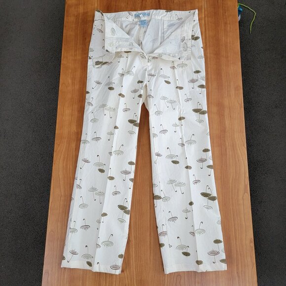 In The Wash Pants - In The Wash Brand Ivory Retro Cotton Crop Pants with Umbrella Print - 6
